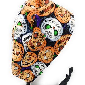 Halloween Pumpkin Sugar Skulls Scrub Cap Me…